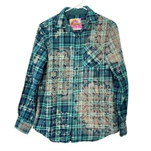 Handmade Floral Flannel Shirt Mens Size Medium Large Unisex Plaid Button Down